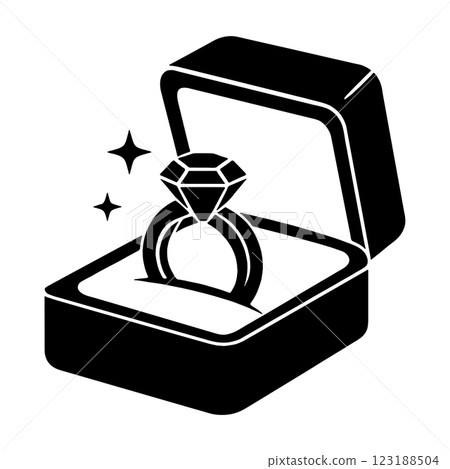 Black silhouette pictogram illustration of a diamond ring in a luxury case, cut out on a transparent background Black silhouette pictogram illustration of a diamond ring in a luxury case, cut out on a transparent background 123188504