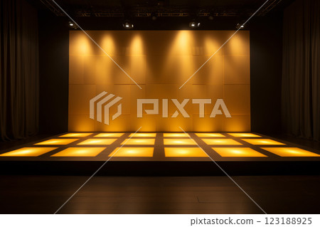 Modern dance performances stage light background with spotlight illuminated the stage for modern dance. Empty stage with warm whites and soft ambers colors and lighting design. Entertainment show. 123188925