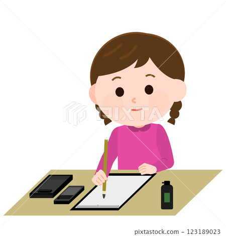練習書法的女孩插圖 123189023