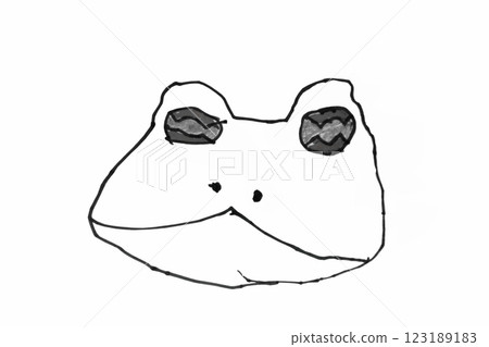 A child's drawing of a frog. The frog's face looks arrogant, but it's still cute. 123189183