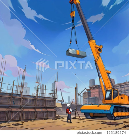 Rigging work and crane truck at a construction site Rigging work and crane truck at a construction site 123189274