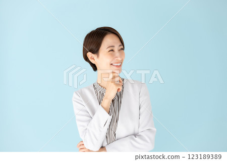 Woman business portrait worried smile 123189389