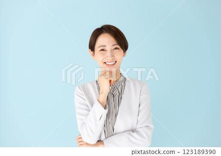 Woman business portrait worried smile 123189390
