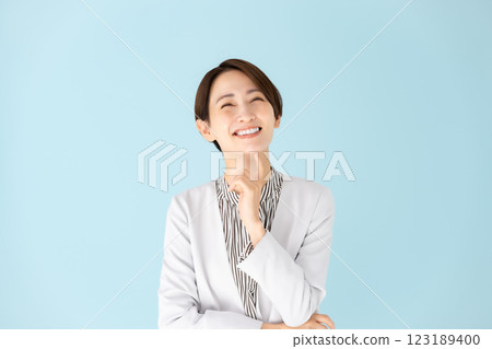 Woman business portrait worried smile 123189400