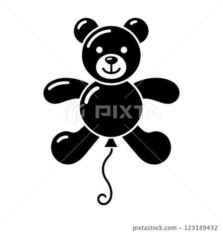 Cute teddy bear balloon black silhouette illustration transparent background cutout 123189432