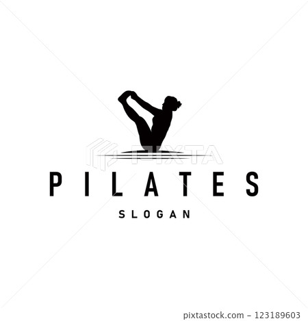 sport relaxation fitness physical illustration silhouette logo pilates training pose sports gymnastics template symbol 123189603