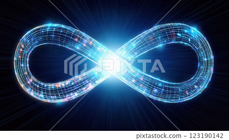 glowing infinity loop formed by digital lines symbolizes AI automation and technology. This captivating image represents endless possibilities in digital realm glowing infinity loop formed by digital lines symbolizes AI automation and technology. This captivating image represents endless possibilities in digital realm 123190142