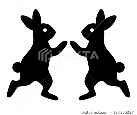 兩隻跳舞兔子的黑色剪影插圖，在透明背景上剪下來 123190227