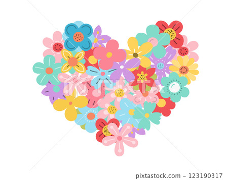 Hand Drawn Doodle Flowers Heart Composition 123190317
