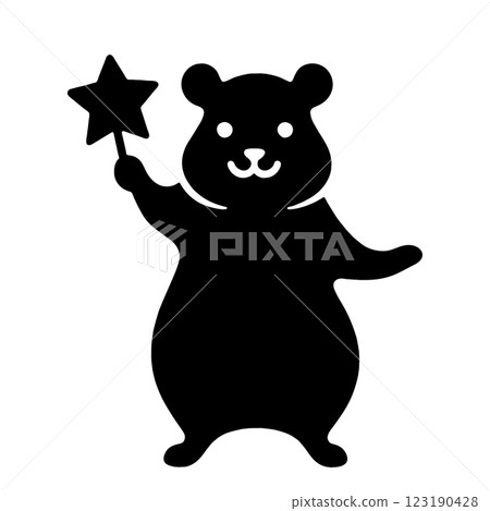 Black silhouette illustration of a hamster holding a star, cut out on transparent background 123190428