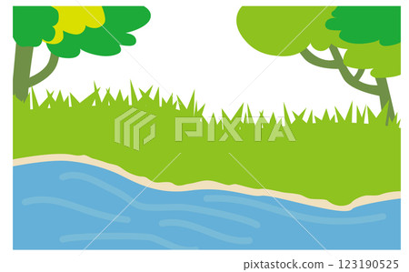 Background illustration of a river with many plants 123190525