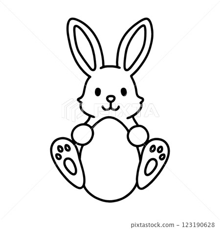 Line drawing of an Easter bunny holding an egg, cut out on transparent background 123190628