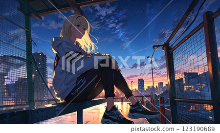 女孩看日落 女孩看日落 123190689