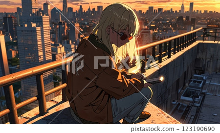 女孩看日落 女孩看日落 123190690