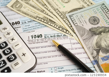Tax form 1040 U.S. Individual Income Tax Return, business finance concept. Tax form 1040 U.S. Individual Income Tax Return, business finance concept. 123190934