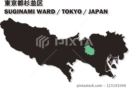 日本地圖-東京-杉併區向量插圖 123191048