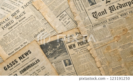 Vintage Newspaper Collage Aged Stories in Print 123191250