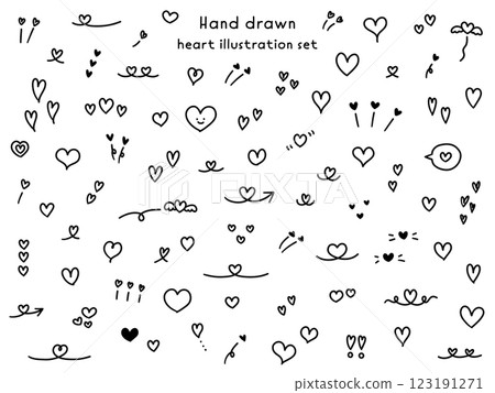 一組手繪心形向量插圖。圖標，手繪，塗鴉，情人節 123191271
