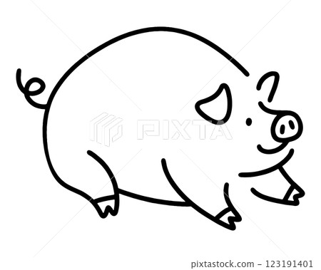 Hand-drawn line drawing of a plump and sloppy pig character, cut out on a transparent background Hand-drawn line drawing of a plump and sloppy pig character, cut out on a transparent background 123191401