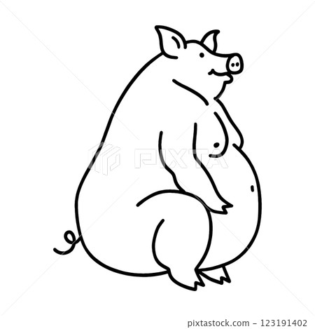 Hand-drawn line drawing of a plump and sloppy pig character, cut out on a transparent background Hand-drawn line drawing of a plump and sloppy pig character, cut out on a transparent background 123191402
