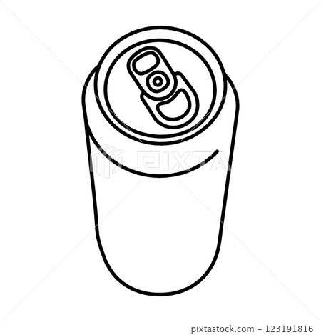 簡單的黑線畫，描繪鋁罐中的飲料，在透明背景上剪下來 123191816