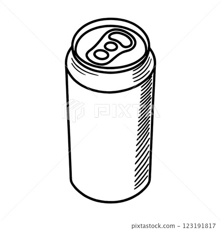 簡單的黑線畫，描繪鋁罐中的飲料，在透明背景上剪下來 123191817