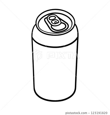 簡單的黑線畫，描繪鋁罐中的飲料，在透明背景上剪下來 123191820
