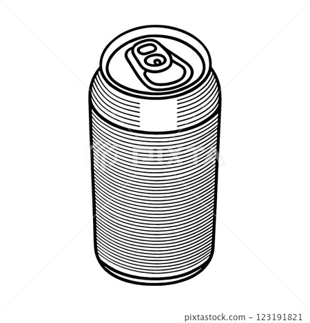 簡單的黑線畫，描繪鋁罐中的飲料，在透明背景上剪下來 123191821