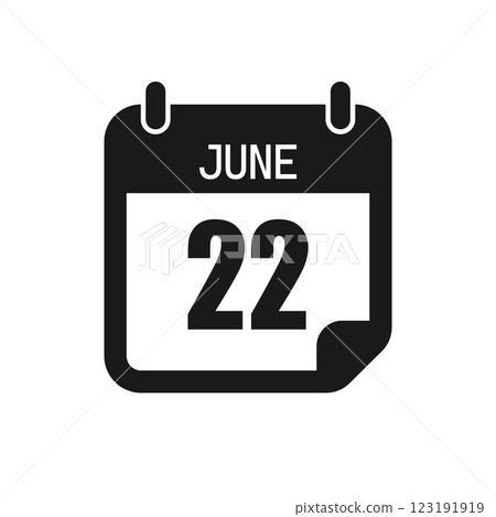Vector icon page day calendar - 22 June month Vector icon page day calendar - 22 June month 123191919