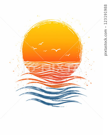 Abstract illustration of the sun rising from the sea level Abstract illustration of the sun rising from the sea level 123191988