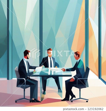穿著西裝的男人聚集在一個房間開會 123192062