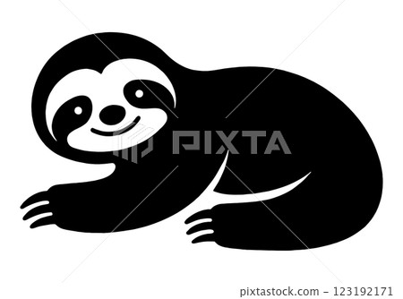 透明背景上剪下來的黑色剪影插圖，描繪的是一隻懶散睡覺的樹懶 123192171