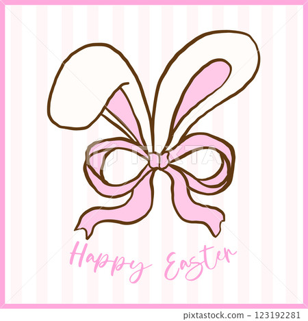 Cute Coquette Happy Easter Bunny Ears with pink bow, Cute Cartoon Hand Drawn Greeting Card Illustration Cute Coquette Happy Easter Bunny Ears with pink bow, Cute Cartoon Hand Drawn Greeting Card Illustration 123192281