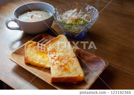 French toast and soup breakfast set French toast and soup breakfast set 123192368