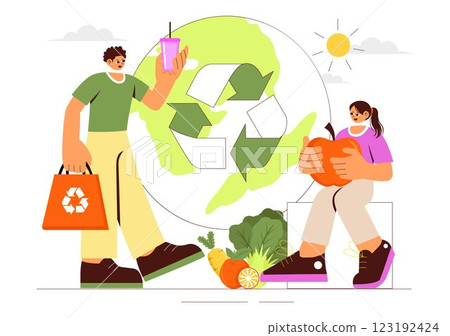 Zero Waste Lifestyle Illustration featuring Plastic Waste Being Sorted Into a Recycling Bin to Process Sustainability and Environmental Awareness 123192424