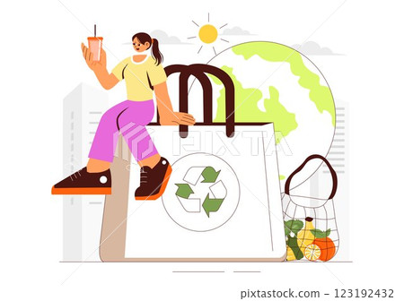 Zero Waste Lifestyle Illustration featuring Plastic Waste Being Sorted Into a Recycling Bin to Process Sustainability and Environmental Awareness 123192432