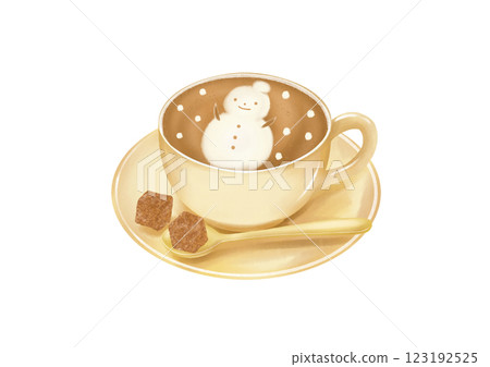 Cafe latte (brown) with snowman latte art Cafe latte (brown) with snowman latte art 123192525