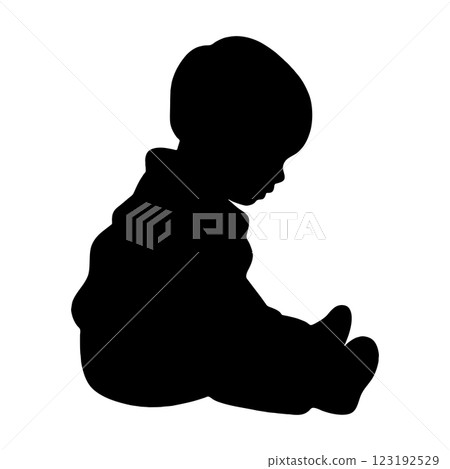一個男孩獨自坐著，看起來孤獨的黑色剪影插圖，在透明背景上被剪下來 123192529