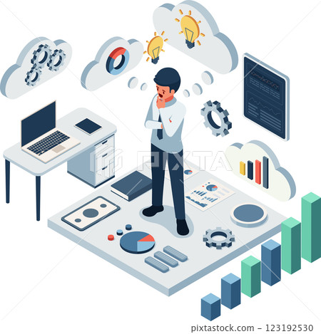 Isometric Entrepreneur Analyzing Business Strategies 123192530