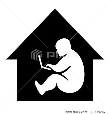Black silhouette illustration of a fat shut-in man looking at a computer screen at home. Cutout on transparent background Black silhouette illustration of a fat shut-in man looking at a computer screen at home. Cutout on transparent background 123192879