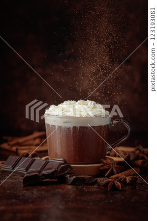 Hot chocolate with whipped cream. 123193081