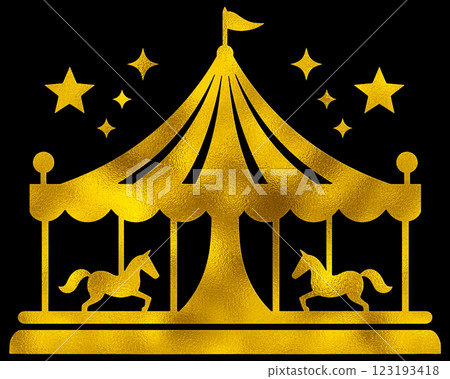 旋轉木馬的金色剪影插圖,在黑色背景上裁剪 旋轉木馬的金色剪影插圖,在黑色背景上裁剪 123193418