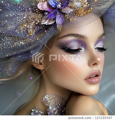 AI創造強大而美麗的西方女性，擁有西式特殊髮型和妝容風格（方形照片） 123193507