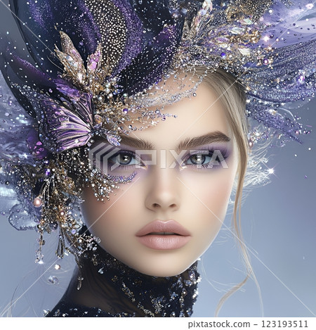 AI創造強大而美麗的西方女性，擁有西式特殊髮型和妝容風格（方形照片） 123193511