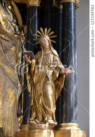 Saint Anne statue on the Virgin Mary altar in the Neumunster Collegiate Church in Wurzburg, Germany 123193562
