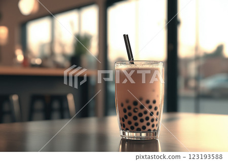 Refreshing bubble tea served in a glass at golden hour Refreshing bubble tea served in a glass at golden hour 123193588