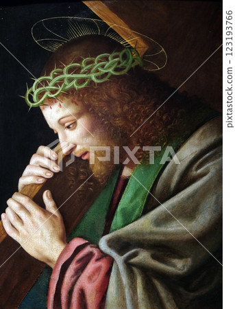 Christ Bearing the Cross by Vincenzo Catena, oil on wood 15 century, the Passion in Art from Mimara Museum in Zagreb, Croatia Christ Bearing the Cross by Vincenzo Catena, oil on wood 15 century, the Passion in Art from Mimara Museum in Zagreb, Croatia 123193766