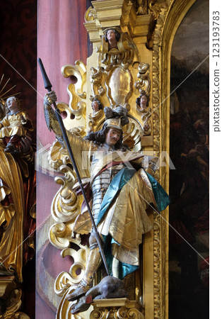 Statue of Saint George on the altar of Saint Maurice in the church of St. Leodegar in Lucerne, Switzerland 123193783