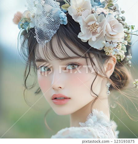 使用AI生成具有仙女般特殊髮型和妝容的可愛美麗女人(方形照片) 使用AI生成具有仙女般特殊髮型和妝容的可愛美麗女人(方形照片) 123193875