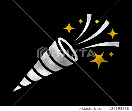 Gold and silver pictogram illustration of party goods crackers, cut out on black background 123193888